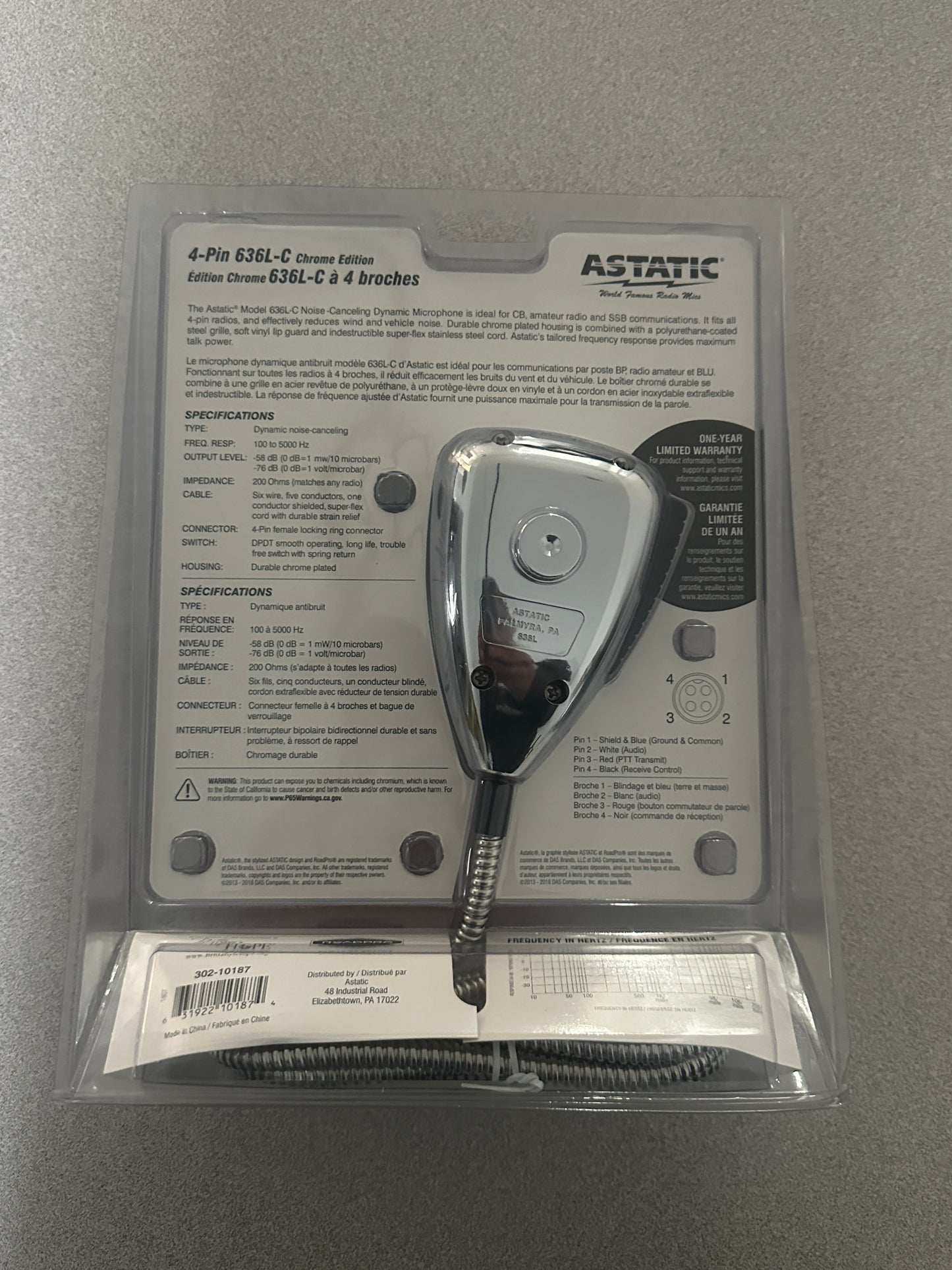 Astatic 636LC Chrome Noise Canceling CB Microphone