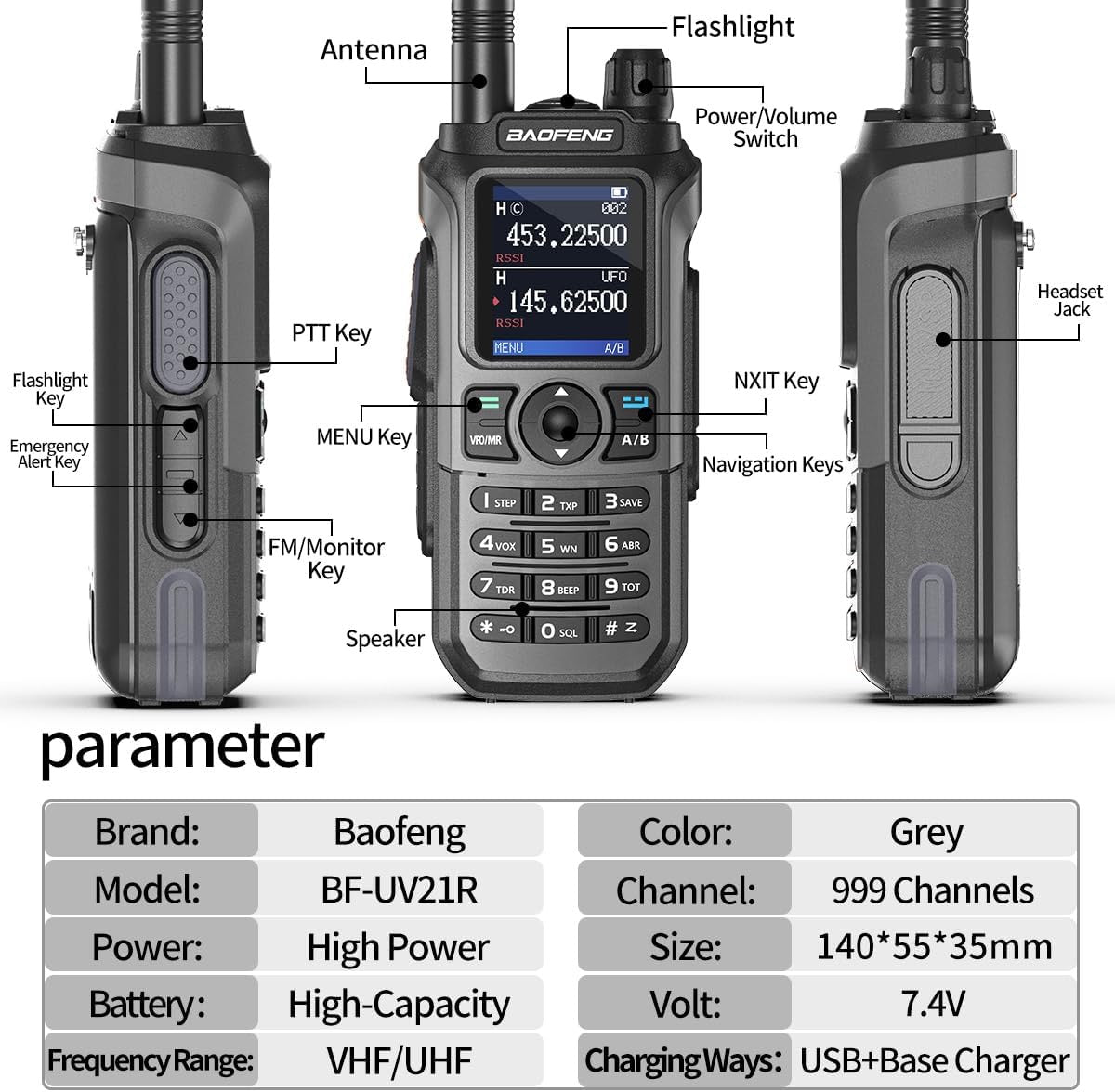 Baofeng Radio Ham Radio UV-21R Dual Band Handheld Long Range Two Way Radio Black