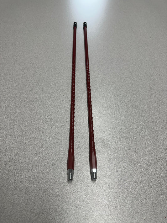 DUAL SET OF 2 FOOT RED W/BLACK CAPS FIBERGLASS CB ANTENNA FOR COBRA,UNIDEN
