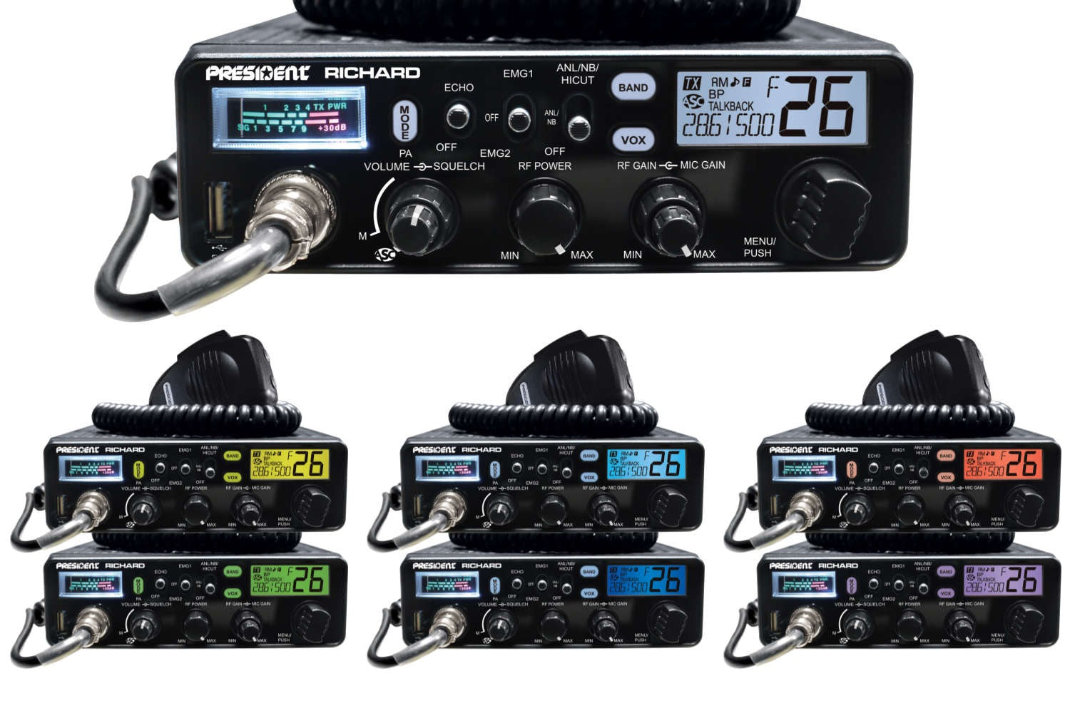 President Richard 10 Meter Radio With Built in SWR Meter 7 color displ ...