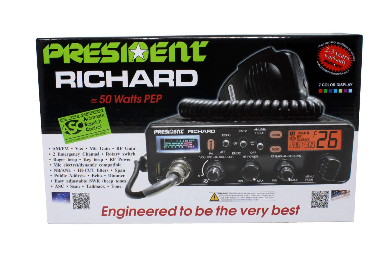 President Richard 10 Meter Radio With Built in SWR Meter 7 color displ ...